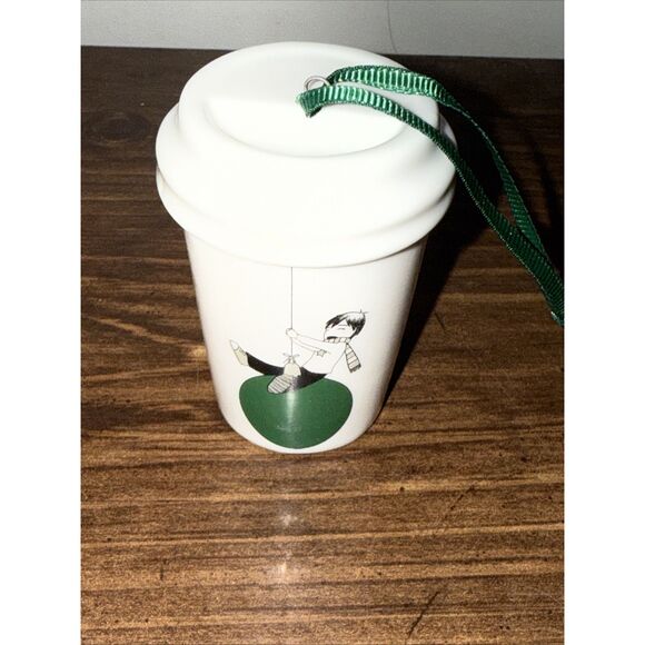 Starbucks travel mug boy on swing Christmas ornament, c. 2015 - Picture 1 of 5